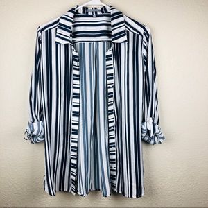 Lemon Tart Button Down Navy & White Stripe